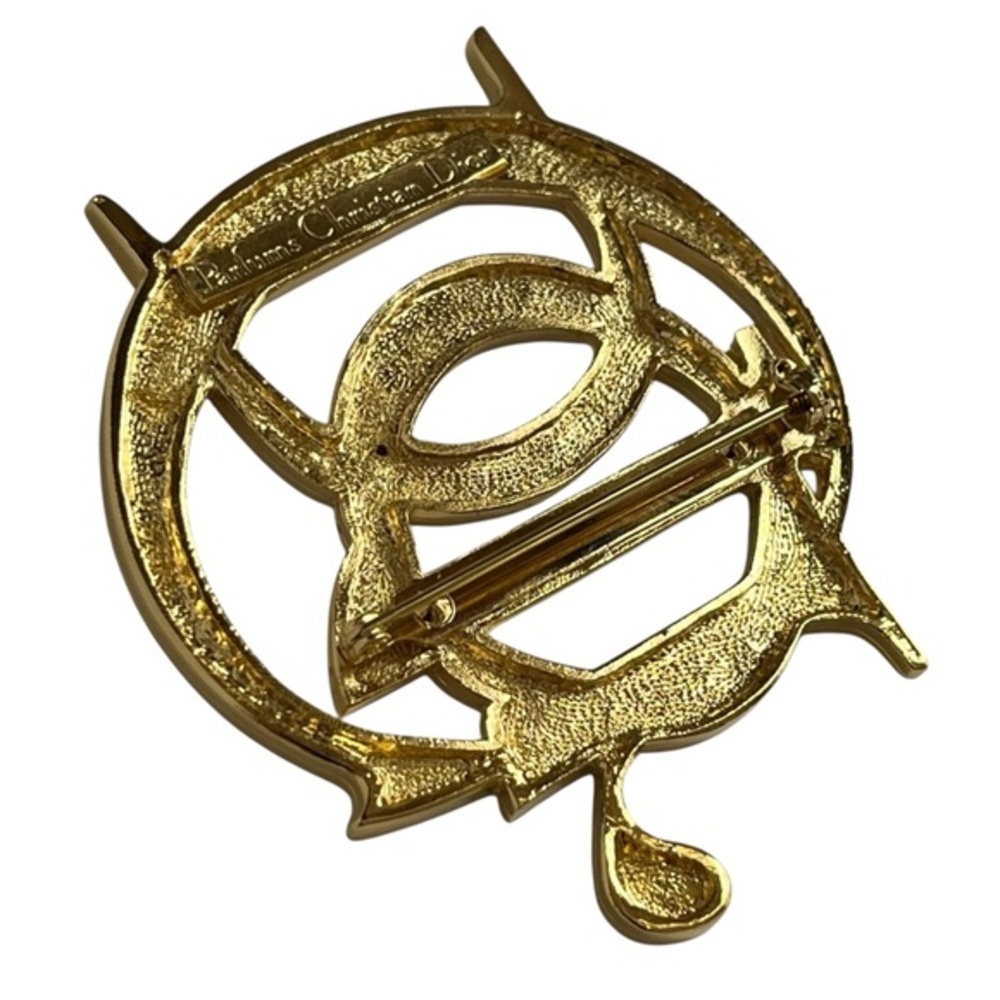 Christian Dior Gold Tone‎ CD Logo Brooch Pin Vintage Designer Statement Jewelry - Picture 8 of 11
